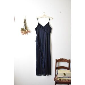 Alexa B Nites Navy Blue Glitter Ruffle Maxi Dress Formal Gown Womens 14